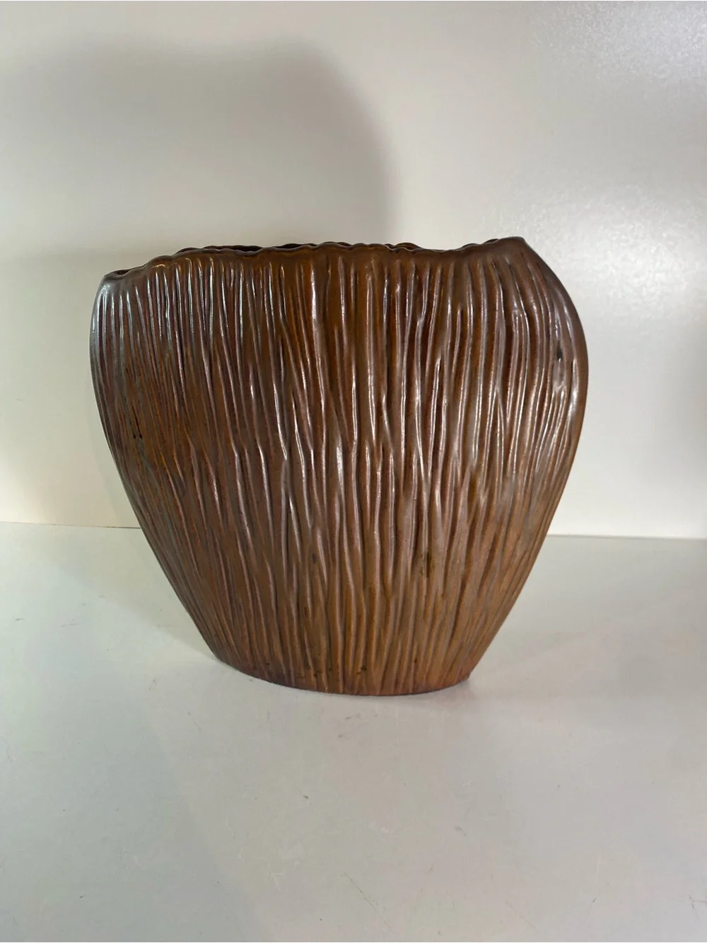 Pier 1 Brown Ribbed Narrow 12”x12” Vase